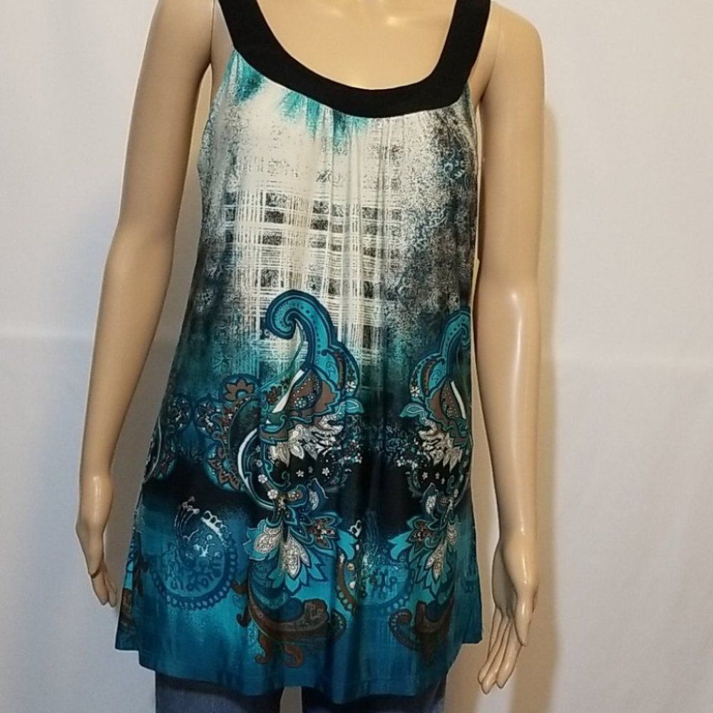Colorful Eclectic Sleeveless Tunic Blouse from Mon Ami - Large